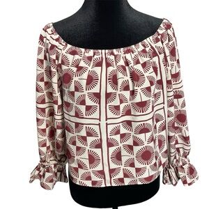 Stone Cold Fox 100% Silk Blouse Printed off shoulder crop length O/S